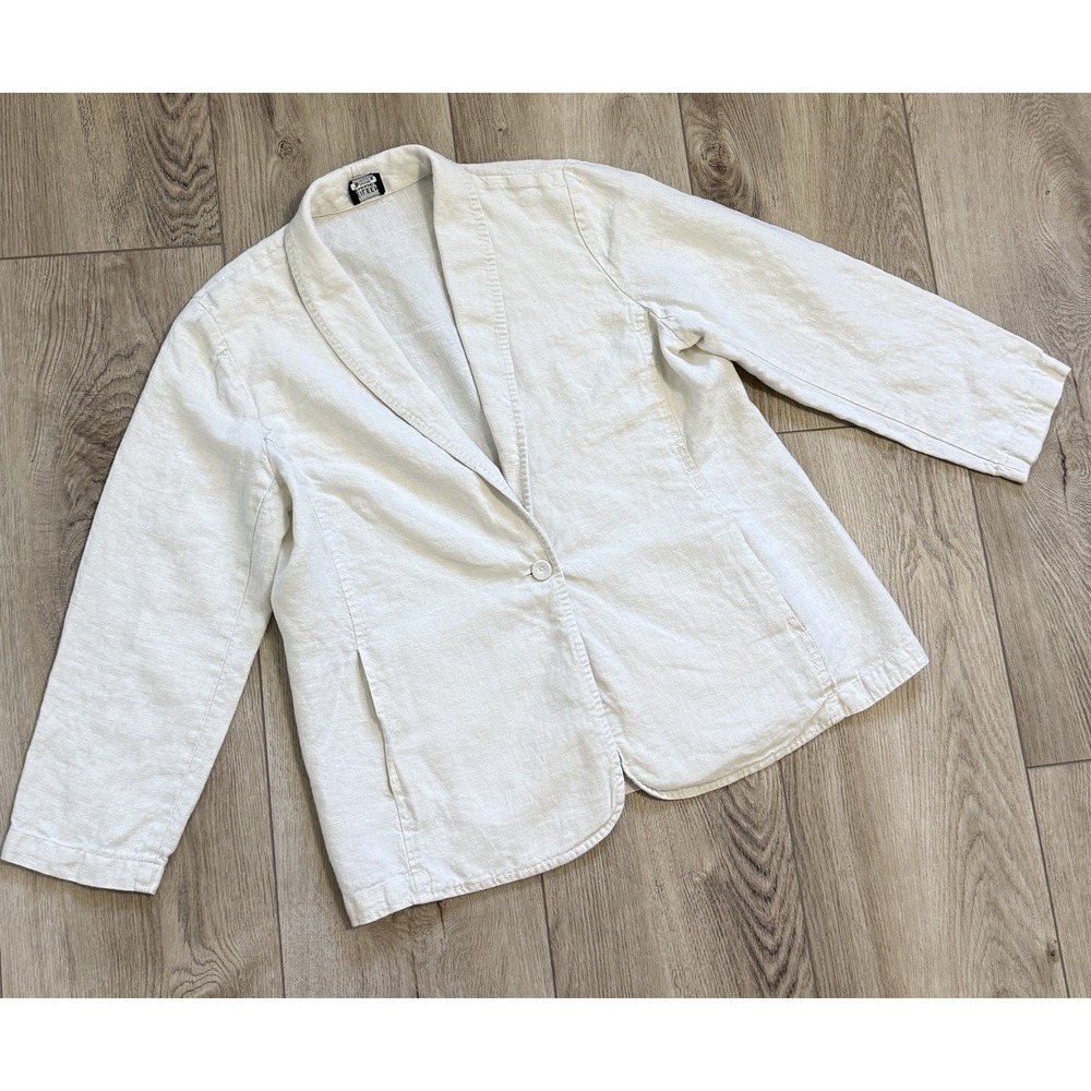 Eileen Fisher Petite Small Cream 100% Irish Linen Blazer Jacket Single Button